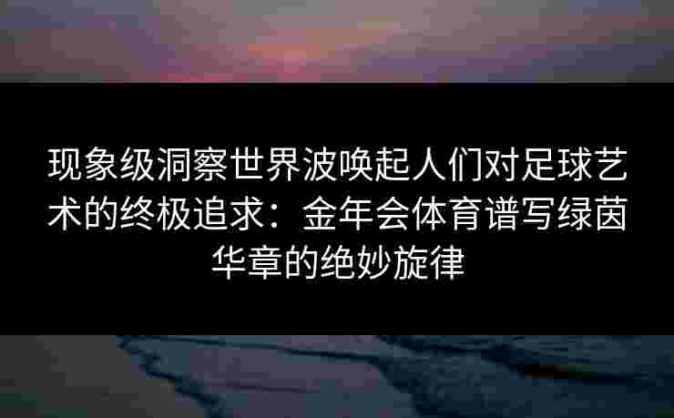 现象级洞察世界波唤起人们对足球艺术的终极追求：金年会体育谱写绿茵华章的绝妙旋律